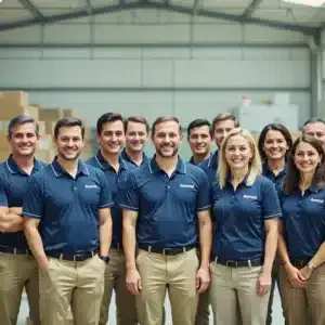 Gruppo di donne e uomini sorridenti in riga