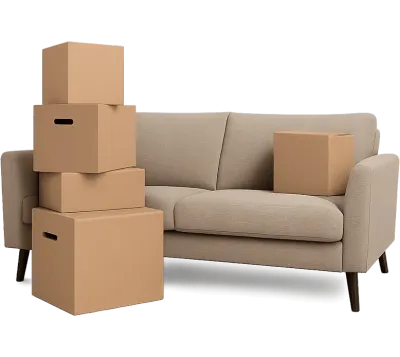 divano con scatoloni per sgombero appartamenti