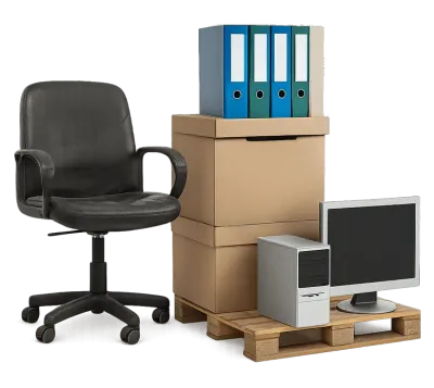 una vecchia sedia da ufficio faldoni computer e bancale sgombero ufficio e magazzino